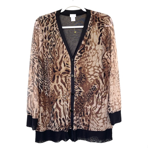 CHICO’S Animal Print Cardigan Lightweight Mesh Button Front Long Sleeve Stretch - Picture 5 of 11